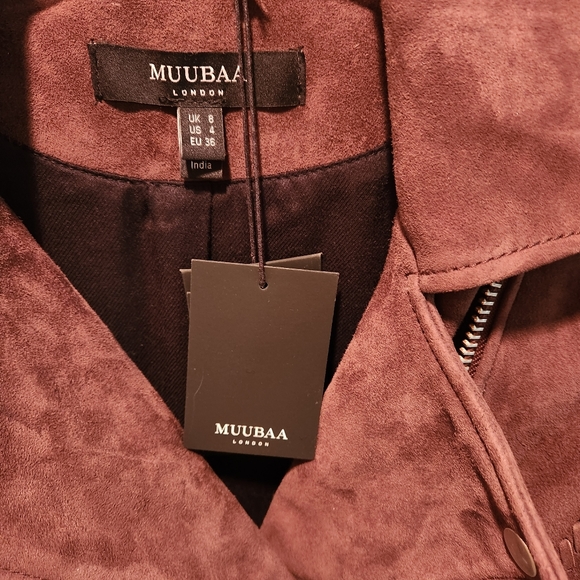 MUUBAA Brown Leather Belted Biker Moto Jacket NWT - Picture 11 of 14